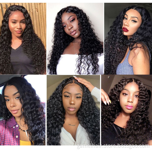 Natural Color Deep Wave Curly Glueless Lace Wig Human Hair Virgin Cuticle Aligned Glueless Lace Front Wig Brazilian Human Hair